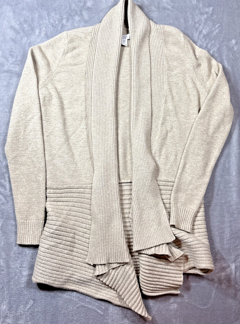 Fever Beige Waterfall Cardigan XS Boho Cottagecore Chic Office Wear Teacher
